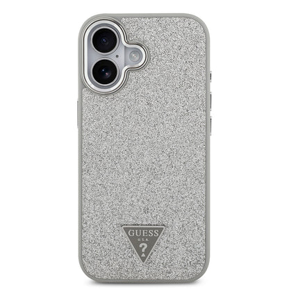 Apple iPhone 17 Kılıf Guess Orjinal Lisanslı M-safe Şarj Özellikli Metal Kamera Çerçeveli Üçgen Logolu Glitter Kapak