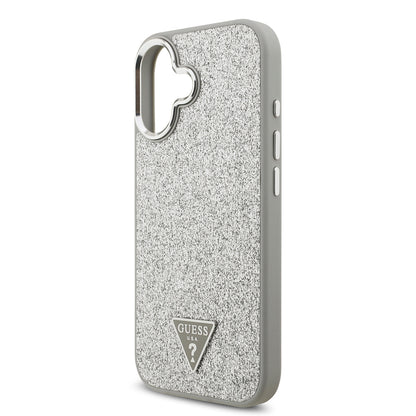 Apple iPhone 17 Kılıf Guess Orjinal Lisanslı M-safe Şarj Özellikli Metal Kamera Çerçeveli Üçgen Logolu Glitter Kapak