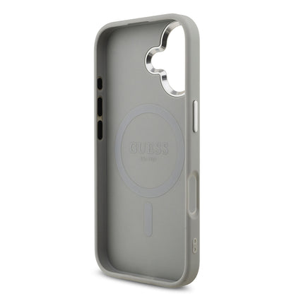 Apple iPhone 17 Kılıf Guess Orjinal Lisanslı M-safe Şarj Özellikli Metal Kamera Çerçeveli Üçgen Logolu Glitter Kapak