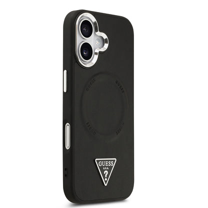 Apple iPhone 17 Kılıf Guess Orjinal Lisanslı M-safe Şarj Özellikli PU Deri Metal Kamera Çerçeveli Üçgen Logolu Kapak