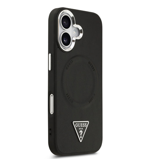 Apple iPhone 17 Kılıf Guess Orjinal Lisanslı M-safe Şarj Özellikli PU Deri Metal Kamera Çerçeveli Üçgen Logolu Kapak