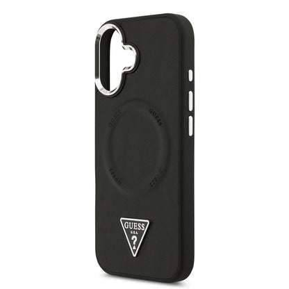 Apple iPhone 17 Kılıf Guess Orjinal Lisanslı M-safe Şarj Özellikli PU Deri Metal Kamera Çerçeveli Üçgen Logolu Kapak