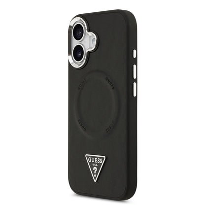 Apple iPhone 17 Kılıf Guess Orjinal Lisanslı M-safe Şarj Özellikli PU Deri Metal Kamera Çerçeveli Üçgen Logolu Kapak