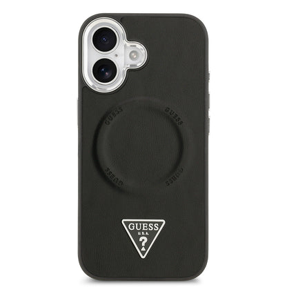 Apple iPhone 17 Kılıf Guess Orjinal Lisanslı M-safe Şarj Özellikli PU Deri Metal Kamera Çerçeveli Üçgen Logolu Kapak