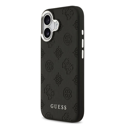 Apple iPhone 17 Kılıf Guess Orjinal Lisanslı M-safe Şarj Özellikli Sıcak Baskılı Klasik Yazı Logolu PU Deri Peony Kapak