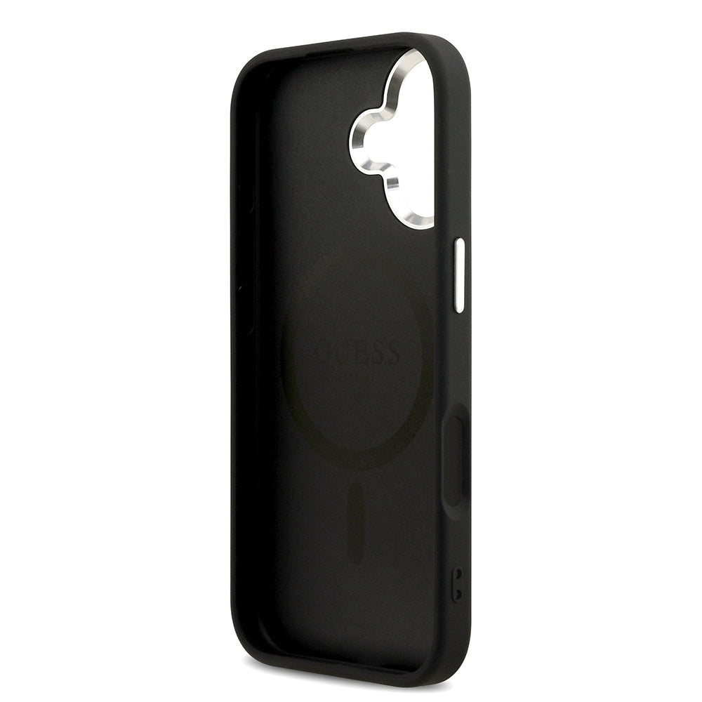 Apple iPhone 17 Kılıf Guess Orjinal Lisanslı M-safe Şarj Özellikli Sıcak Baskılı Klasik Yazı Logolu PU Deri Peony Kapak