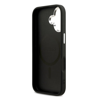 Apple iPhone 17 Kılıf Guess Orjinal Lisanslı M-safe Şarj Özellikli Sıcak Baskılı Klasik Yazı Logolu PU Deri Peony Kapak