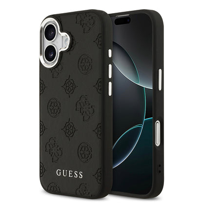 Apple iPhone 17 Kılıf Guess Orjinal Lisanslı M-safe Şarj Özellikli Sıcak Baskılı Klasik Yazı Logolu PU Deri Peony Kapak