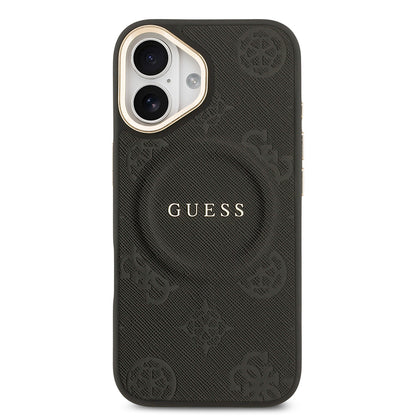 Apple iPhone 17 Kılıf Guess Orjinal Lisanslı M-safe Şarj Özellikli Sıcak Baskılı Yazı Logolu PU Deri Peony Kapak