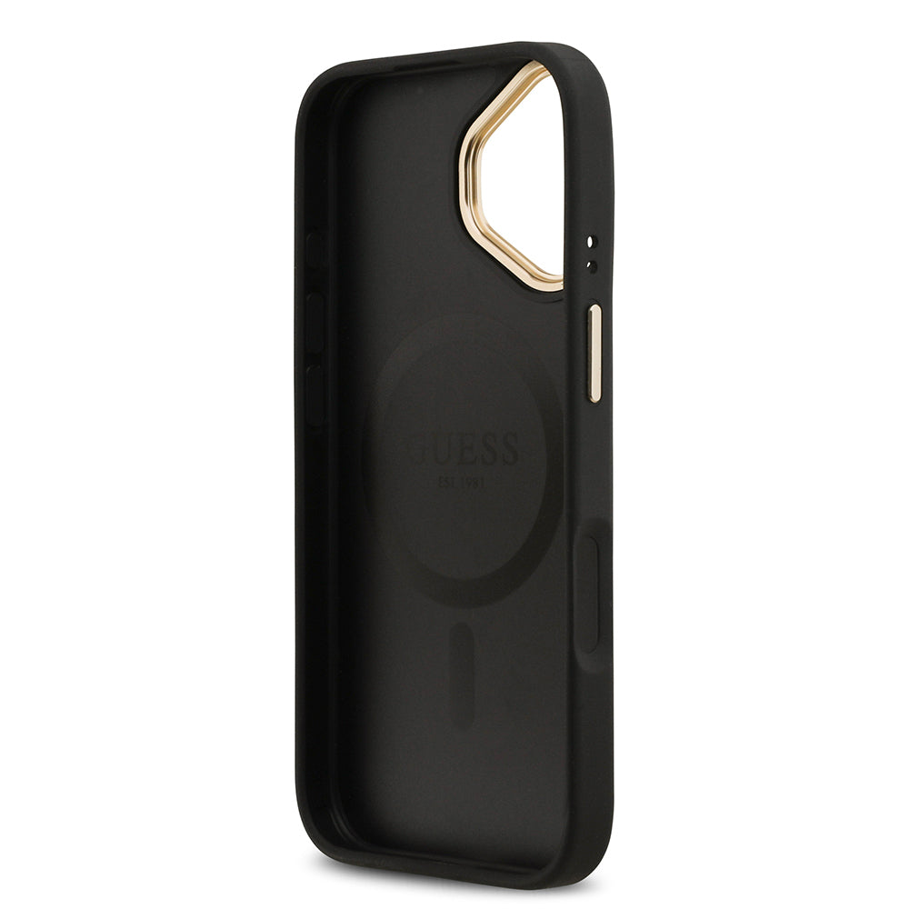 Apple iPhone 17 Kılıf Guess Orjinal Lisanslı M-safe Şarj Özellikli Sıcak Baskılı Yazı Logolu PU Deri Peony Kapak