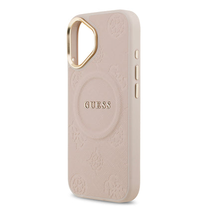 Apple iPhone 17 Kılıf Guess Orjinal Lisanslı M-safe Şarj Özellikli Sıcak Baskılı Yazı Logolu PU Deri Peony Kapak