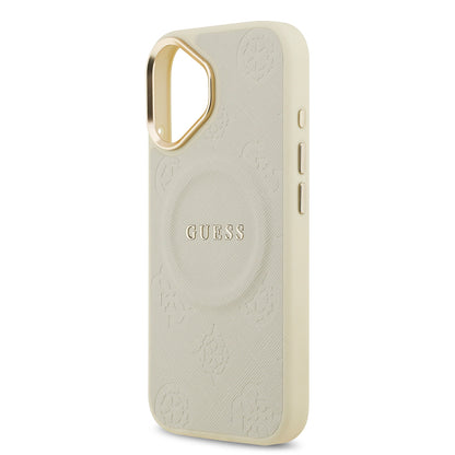 Apple iPhone 17 Kılıf Guess Orjinal Lisanslı M-safe Şarj Özellikli Sıcak Baskılı Yazı Logolu PU Deri Peony Kapak