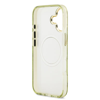 Apple iPhone 17 Kılıf Guess Orjinal Lisanslı M-safe Şarj Özellikli Simli Çiçek Desenli Metal Kamera Çerçeveli Üçgen Logolu Kapak
