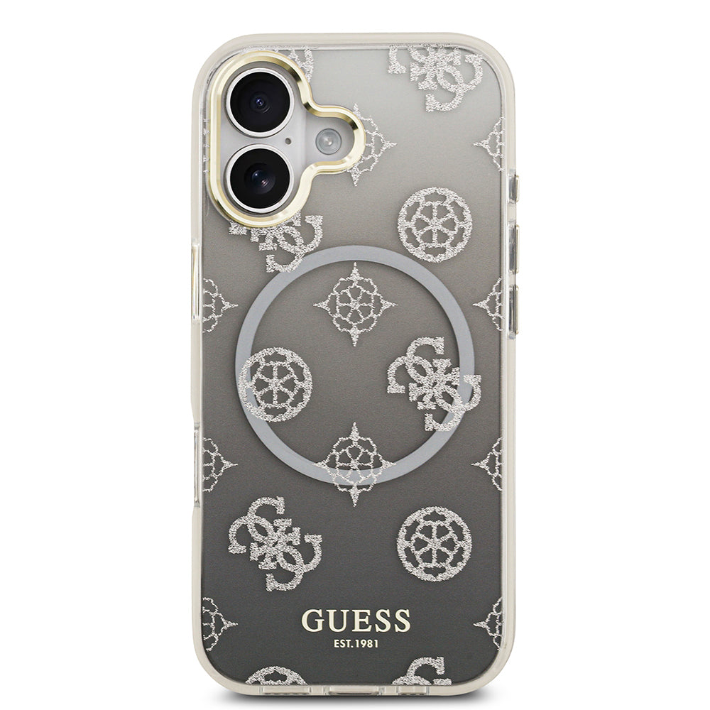 Apple iPhone 17 Kılıf Guess Orjinal Lisanslı M-safe Şarj Özellikli Simli Peony Desenli Silikon Kapak