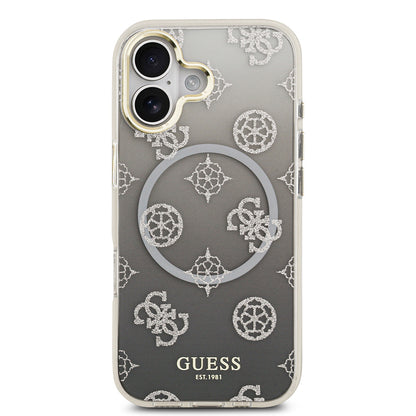 Apple iPhone 17 Kılıf Guess Orjinal Lisanslı M-safe Şarj Özellikli Simli Peony Desenli Silikon Kapak
