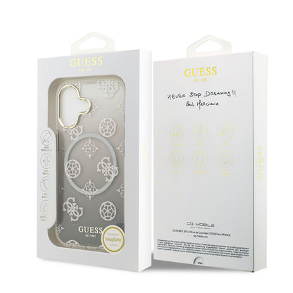 Apple iPhone 17 Kılıf Guess Orjinal Lisanslı M-safe Şarj Özellikli Simli Peony Desenli Silikon Kapak
