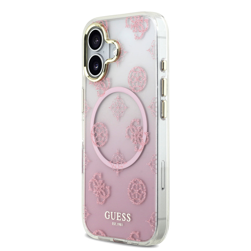 Apple iPhone 17 Kılıf Guess Orjinal Lisanslı M-safe Şarj Özellikli Simli Peony Desenli Silikon Kapak