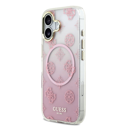 Apple iPhone 17 Kılıf Guess Orjinal Lisanslı M-safe Şarj Özellikli Simli Peony Desenli Silikon Kapak