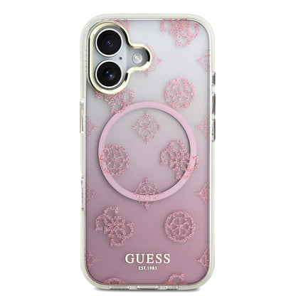 Apple iPhone 17 Kılıf Guess Orjinal Lisanslı M-safe Şarj Özellikli Simli Peony Desenli Silikon Kapak