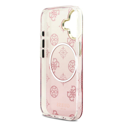 Apple iPhone 17 Kılıf Guess Orjinal Lisanslı M-safe Şarj Özellikli Simli Peony Desenli Silikon Kapak