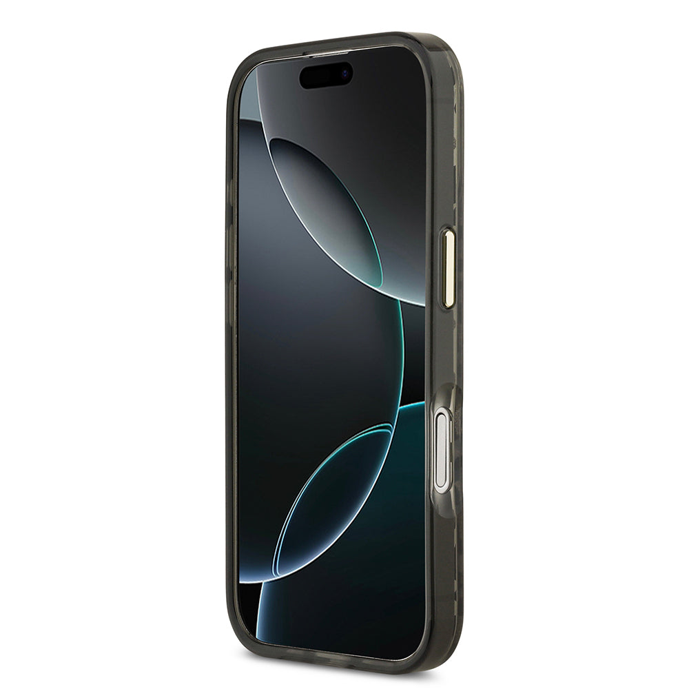 Apple iPhone 17 Kılıf Guess Orjinal Lisanslı M-safe Şarj Özellikli Üçgen Logolu Simli Leopar Desenli Kapak