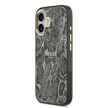 Apple iPhone 17 Kılıf Guess Orjinal Lisanslı M-safe Şarj Özellikli Yazı Logolu Python Desenli Kapak
