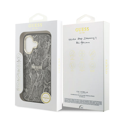 Apple iPhone 17 Kılıf Guess Orjinal Lisanslı M-safe Şarj Özellikli Yazı Logolu Python Desenli Kapak