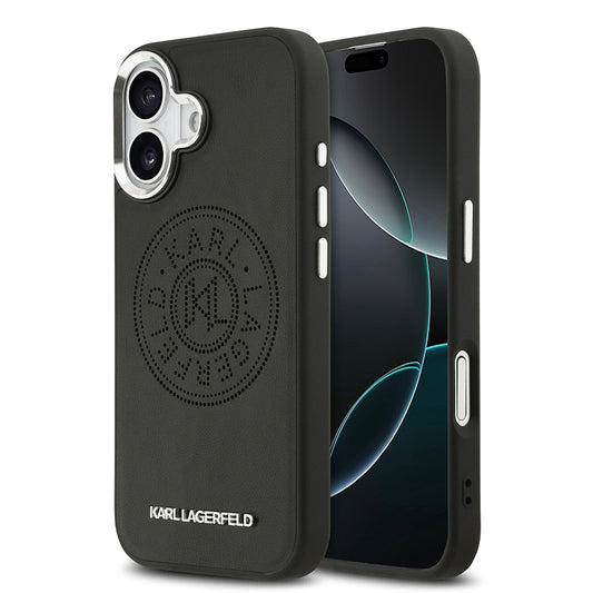 Apple iPhone 17 Kılıf Karl Lagerfeld Orjinal Lisanslı M-safe Şarj Özellikli Delikli Tasarım Metal Logolu PU Deri Kapak