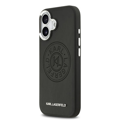 Apple iPhone 17 Kılıf Karl Lagerfeld Orjinal Lisanslı M-safe Şarj Özellikli Delikli Tasarım Metal Logolu PU Deri Kapak