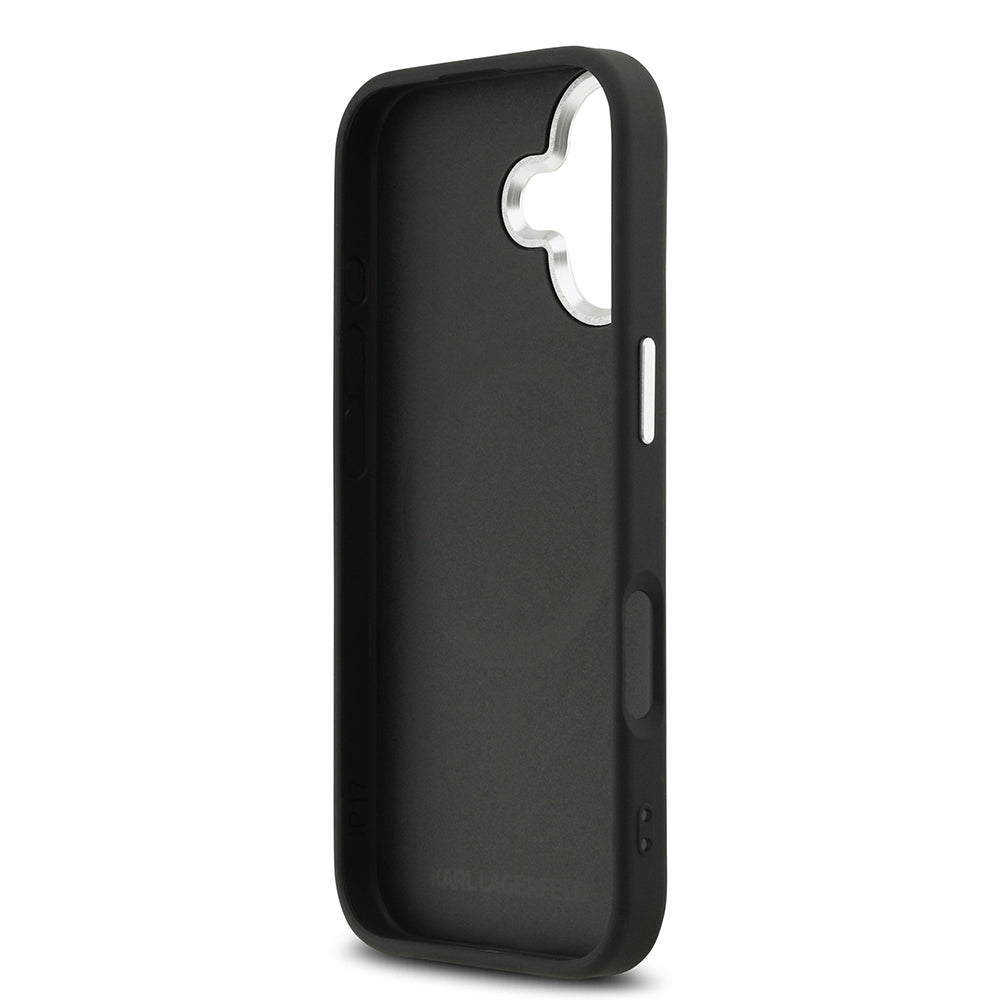 Apple iPhone 17 Kılıf Karl Lagerfeld Orjinal Lisanslı M-safe Şarj Özellikli Delikli Tasarım Metal Logolu PU Deri Kapak