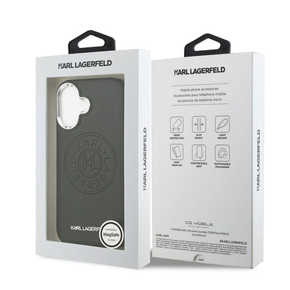 Apple iPhone 17 Kılıf Karl Lagerfeld Orjinal Lisanslı M-safe Şarj Özellikli Delikli Tasarım Metal Logolu PU Deri Kapak