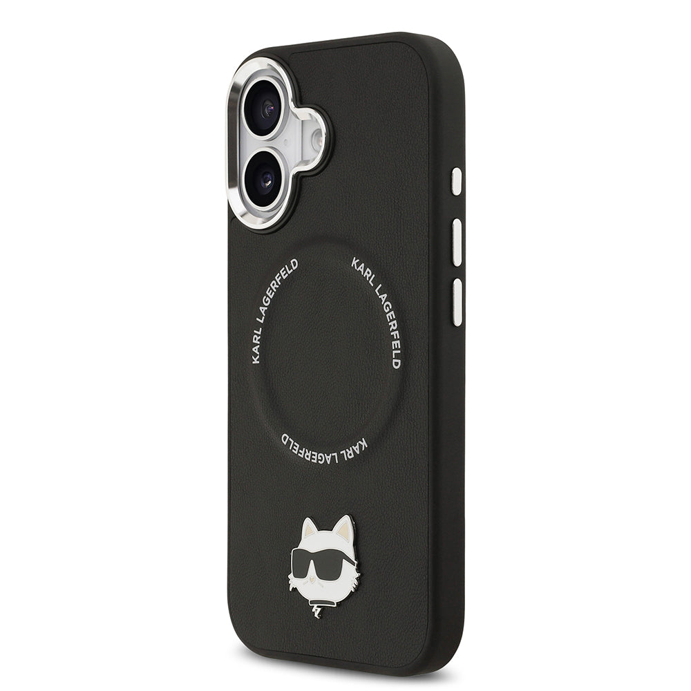 Apple iPhone 17 Kılıf Karl Lagerfeld Orjinal Lisanslı M-safe Şarj Özellikli Metal Kamera ve Buton Tasarımlı Choupette PU Deri Kapak