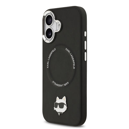 Apple iPhone 17 Kılıf Karl Lagerfeld Orjinal Lisanslı M-safe Şarj Özellikli Metal Kamera ve Buton Tasarımlı Choupette PU Deri Kapak