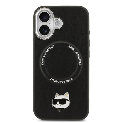 Apple iPhone 17 Kılıf Karl Lagerfeld Orjinal Lisanslı M-safe Şarj Özellikli Metal Kamera ve Buton Tasarımlı Choupette PU Deri Kapak