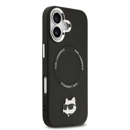 Apple iPhone 17 Kılıf Karl Lagerfeld Orjinal Lisanslı M-safe Şarj Özellikli Metal Kamera ve Buton Tasarımlı Choupette PU Deri Kapak
