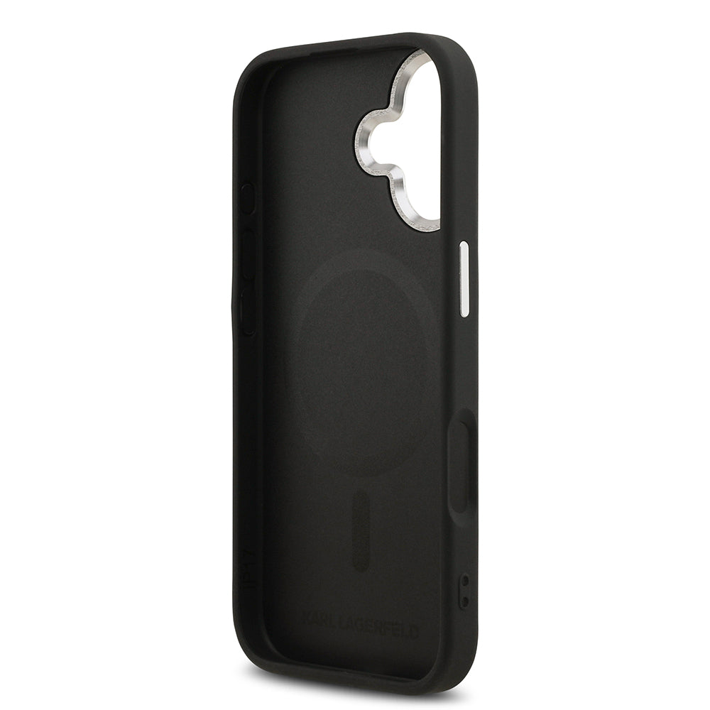 Apple iPhone 17 Kılıf Karl Lagerfeld Orjinal Lisanslı M-safe Şarj Özellikli Metal Kamera ve Buton Tasarımlı Choupette PU Deri Kapak