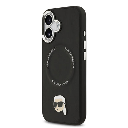 Apple iPhone 17 Kılıf Karl Lagerfeld Orjinal Lisanslı M-safe Şarj Özellikli Metal Kamera ve Buton Tasarımlı Karl PU Deri Kapak