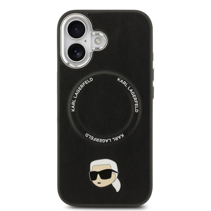 Apple iPhone 17 Kılıf Karl Lagerfeld Orjinal Lisanslı M-safe Şarj Özellikli Metal Kamera ve Buton Tasarımlı Karl PU Deri Kapak