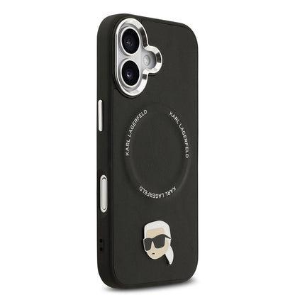 Apple iPhone 17 Kılıf Karl Lagerfeld Orjinal Lisanslı M-safe Şarj Özellikli Metal Kamera ve Buton Tasarımlı Karl PU Deri Kapak