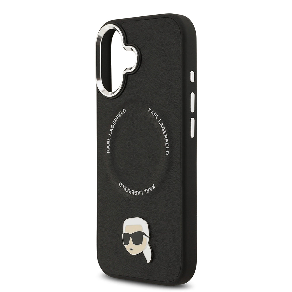 Apple iPhone 17 Kılıf Karl Lagerfeld Orjinal Lisanslı M-safe Şarj Özellikli Metal Kamera ve Buton Tasarımlı Karl PU Deri Kapak