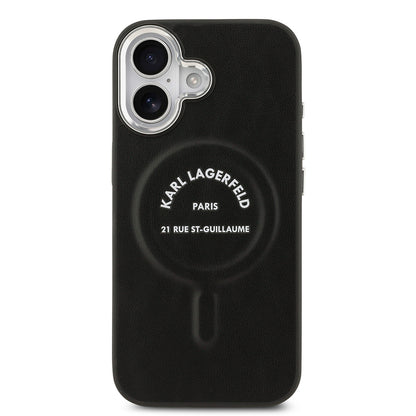 Apple iPhone 17 Kılıf Karl Lagerfeld Orjinal Lisanslı M-safe Şarj Özellikli Metal Kamera ve Buton Tasarımlı Paris RSG PU Deri Kapak