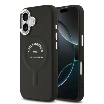 Apple iPhone 17 Kılıf Karl Lagerfeld Orjinal Lisanslı M-safe Şarj Özellikli Metal Kamera ve Buton Tasarımlı Paris RSG PU Deri Kapak