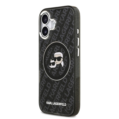 Apple iPhone 17 Kılıf Karl Lagerfeld Orjinal Lisanslı Parlayan Simli Karl & Choupette Heads Kapak
