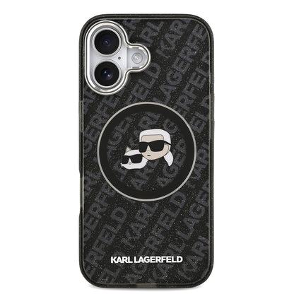 Apple iPhone 17 Kılıf Karl Lagerfeld Orjinal Lisanslı Parlayan Simli Karl & Choupette Heads Kapak