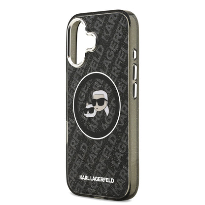 Apple iPhone 17 Kılıf Karl Lagerfeld Orjinal Lisanslı Parlayan Simli Karl & Choupette Heads Kapak
