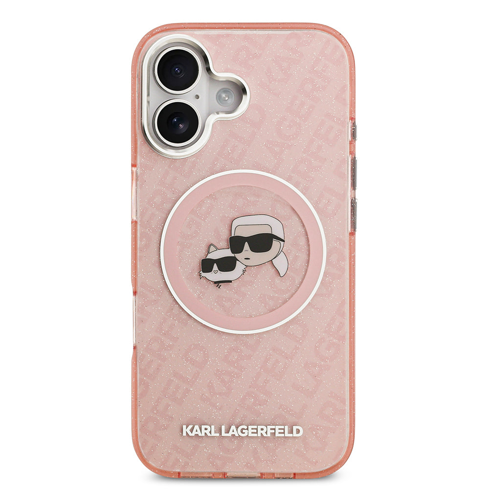 Apple iPhone 17 Kılıf Karl Lagerfeld Orjinal Lisanslı Parlayan Simli Karl & Choupette Heads Kapak