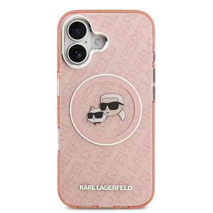 Apple iPhone 17 Kılıf Karl Lagerfeld Orjinal Lisanslı Parlayan Simli Karl & Choupette Heads Kapak