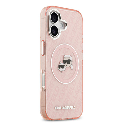 Apple iPhone 17 Kılıf Karl Lagerfeld Orjinal Lisanslı Parlayan Simli Karl & Choupette Heads Kapak