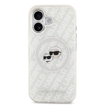 Apple iPhone 17 Kılıf Karl Lagerfeld Orjinal Lisanslı Parlayan Simli Karl & Choupette Heads Kapak