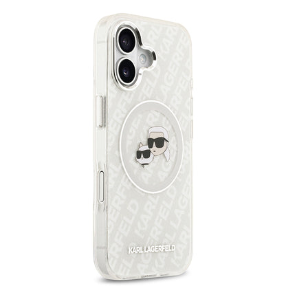 Apple iPhone 17 Kılıf Karl Lagerfeld Orjinal Lisanslı Parlayan Simli Karl & Choupette Heads Kapak